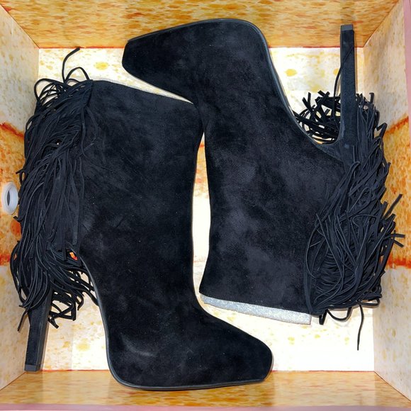 NIB Jeffery Campbell Fringe Heeled Ankle Boots - Picture 2 of 8